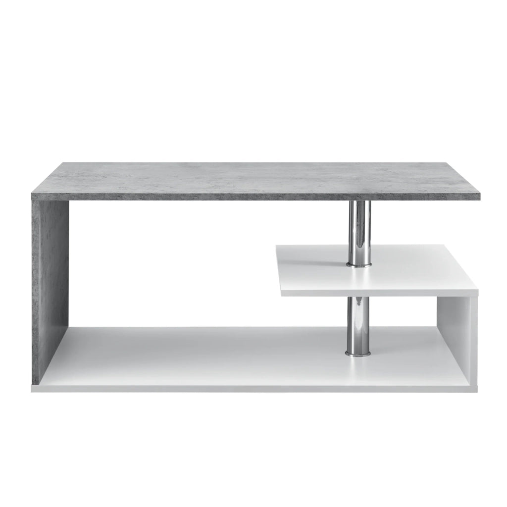Tavolino da salotto con ripiano portaoggetti in MDF 90 cm finitura bianco e cemento 03_0004156