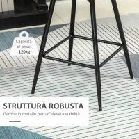 Set 2 Sgabelli da Bar con Schienale e Poggiapiedi in Stile Nordico in Metallo e Velluto, color Crema, 45x47x84 cm