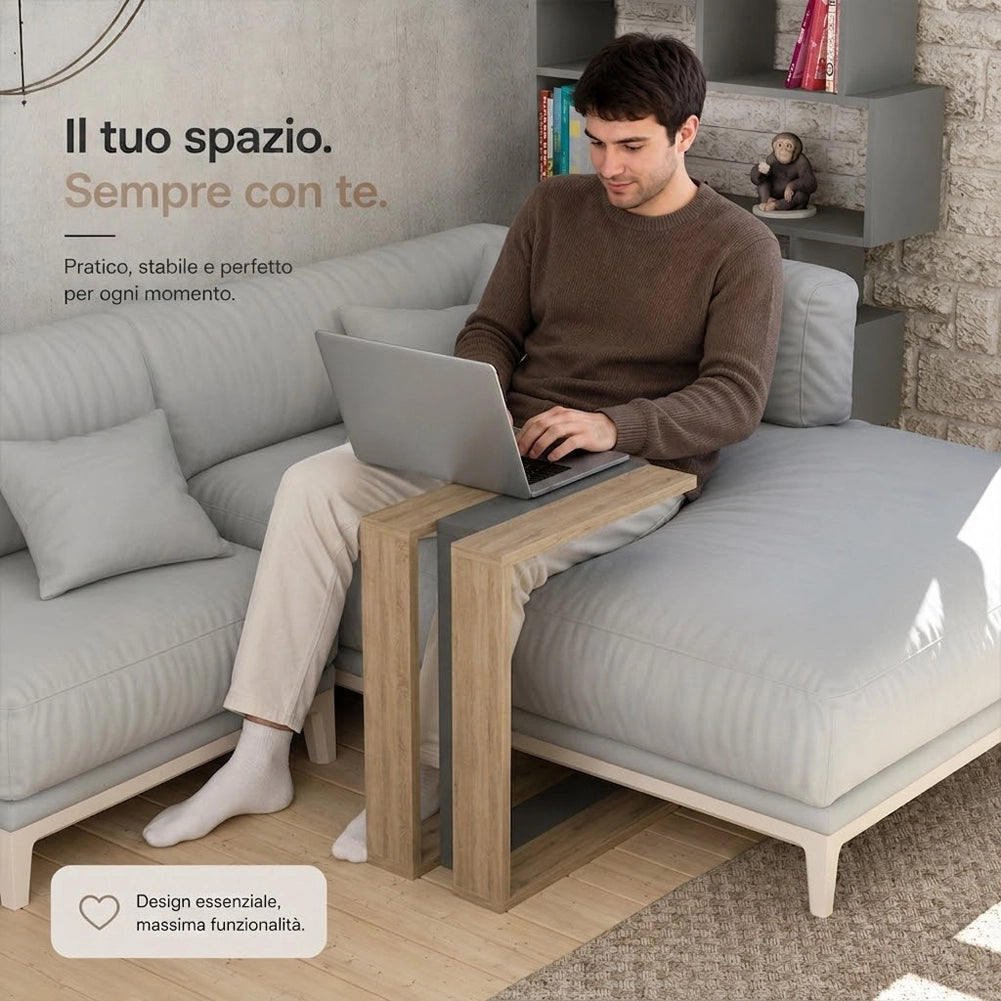 Tavolino da Caffe Porta PC Laterale Divano in Legno MDF Quercia 57x40x30cm