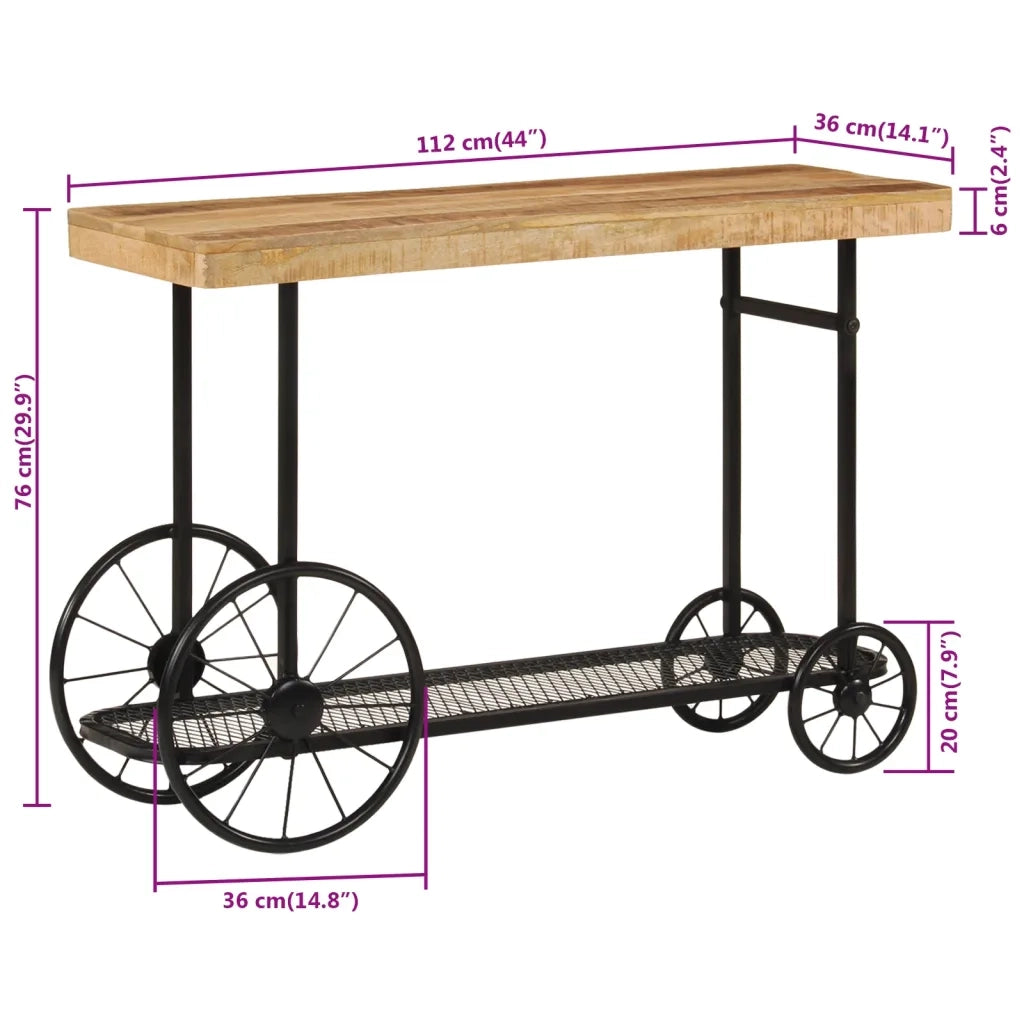 Tavolo Consolle 112x36x76 cm in Legno Massello di Mango e Ferro