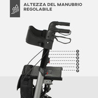 Deambulatore per Anziani e Disabili ad Altezza Regolabile 67x65x79.5-94 cm Pieghevole in Allumino Nero e Argento