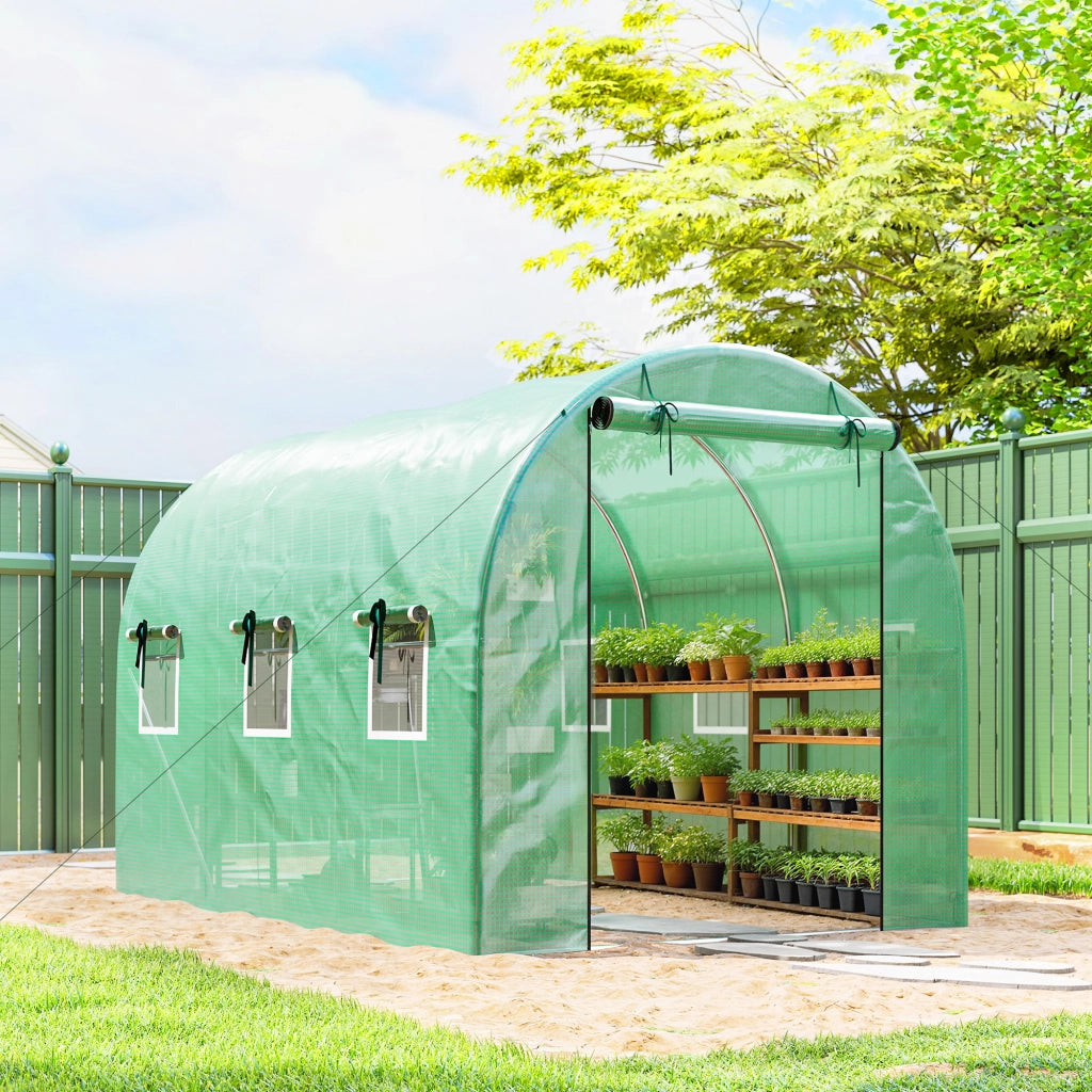 Serra in PVC 3x2x2 m ¨C Minimal ¨C Verde con porte a zip e finestre a rete