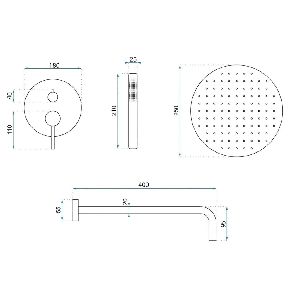 Set Doccia Da Incasso Rea Foss Clif Nickel Brush + Box