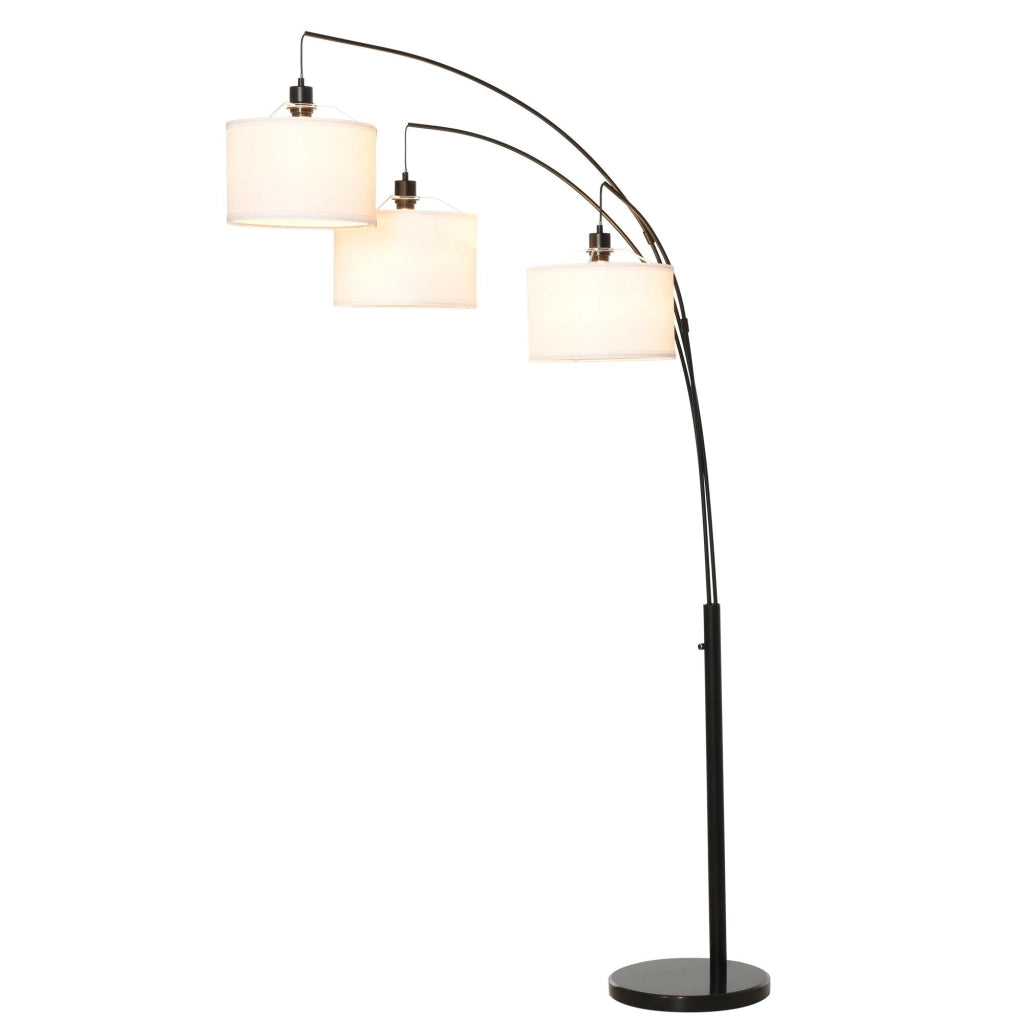 Lampada da Terra con 3 Paralumi E27 H205 cm in Metallo Nero e Bianco
