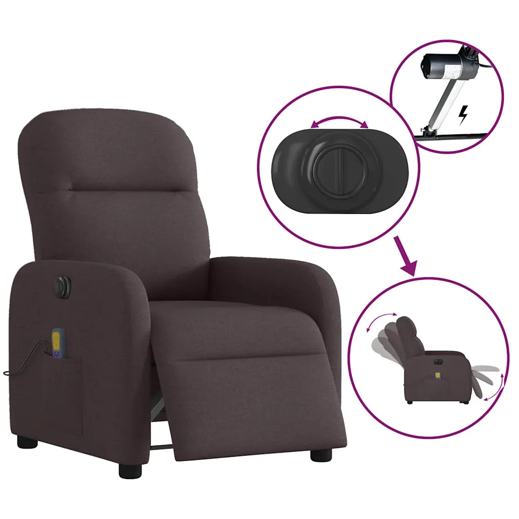 Divano Sedia-Poltrona Massaggio Reclinabile Elettrica Marrone Scuro Tessuto 478944