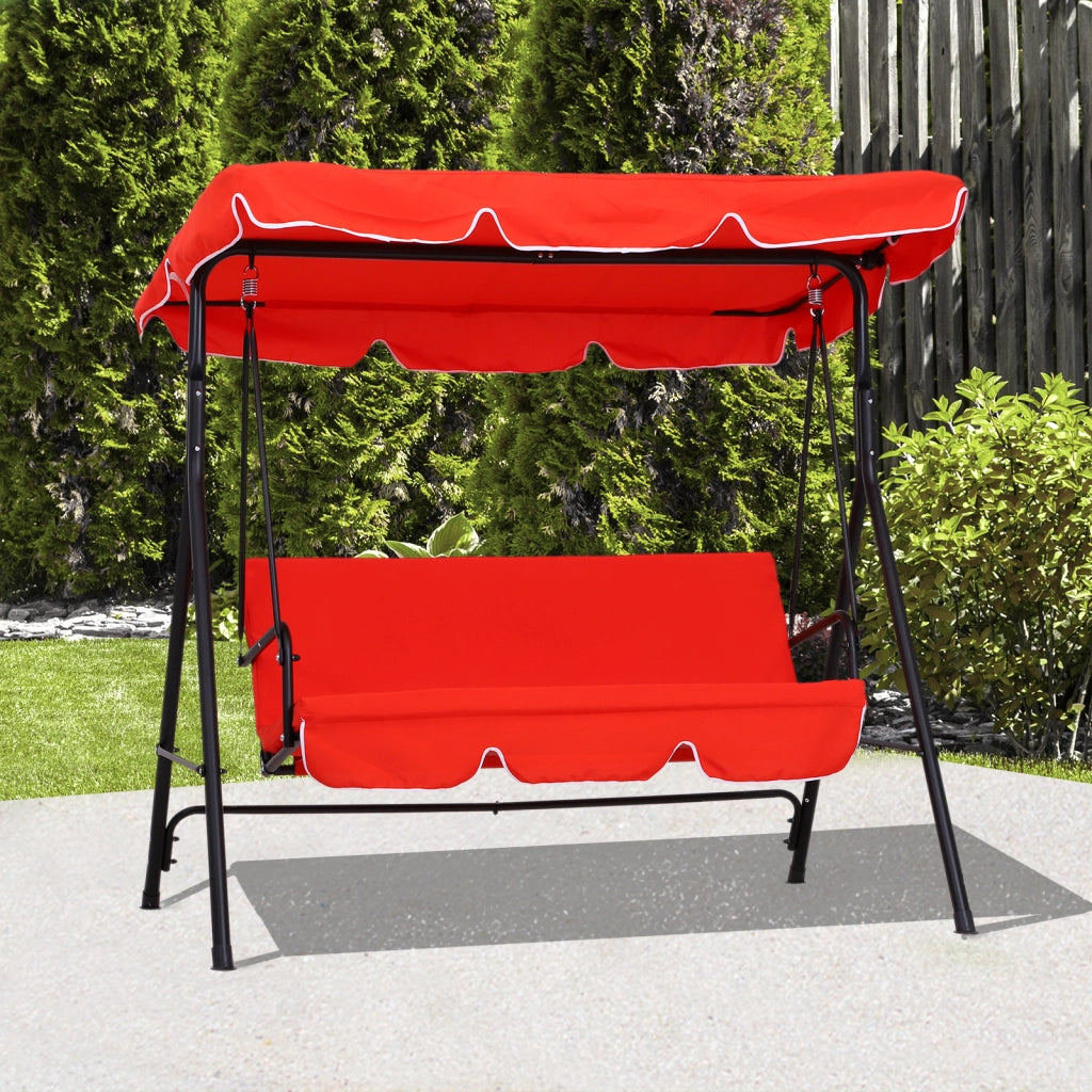 Balancelle 3 Posti con Cuscini ¨C zephmum ¨C Acero Nero, Poliestere Rosso, 172x110x152 cm