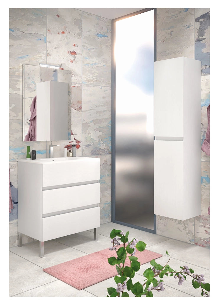 Mobile da Bagno a Terra con Lavabo 100 cm e Specchio Bali Light Bianco Frassino