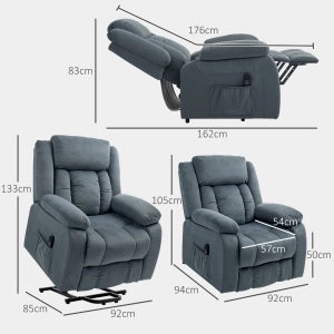 POLTRONA ALZAPERSONA ELETTRICA 92x94x105 cm Grigio in Acciaio e Velluto