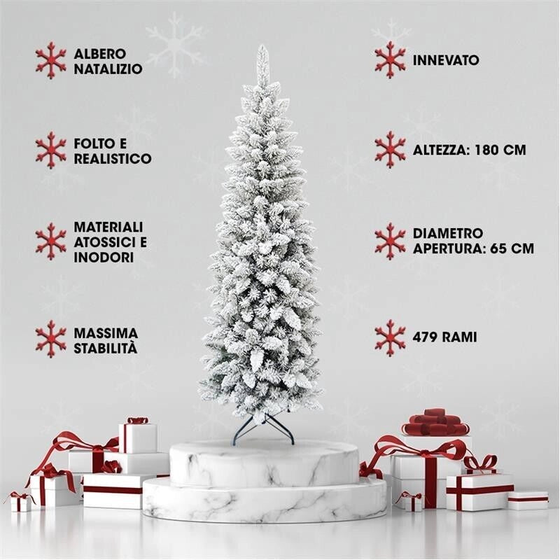 MAURY'S ALBERO DI NATALE EXTRA SLIM INNEVATO ALTEZZA 180 CM CON 479 RAMI