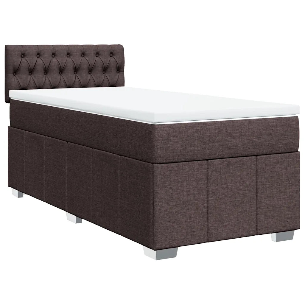 Letto singolo | Letto per adulti | Giroletto a Molle con Materasso Marrone Scuro 90x200 cm Tessuto