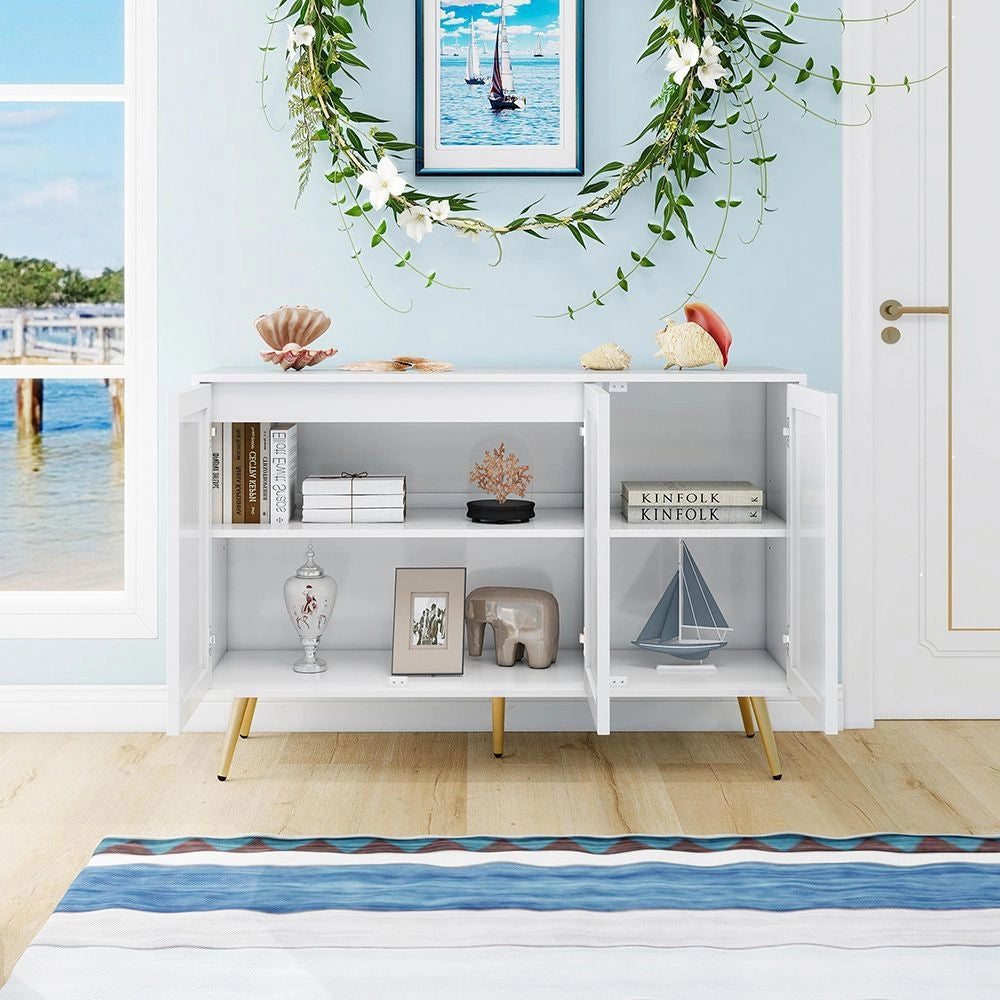 Buffet a 3 ante - Xylo - 120¡Á40¡Á80 cm - Bianco - Motivo 3D piedi dorati