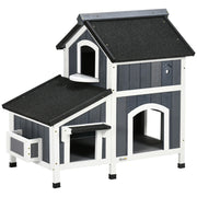 Casetta per Gatti a 2 Livelli in Legno da Esterno ¨C Zephmum ¨C Grigio 96x65x85.5 cm
