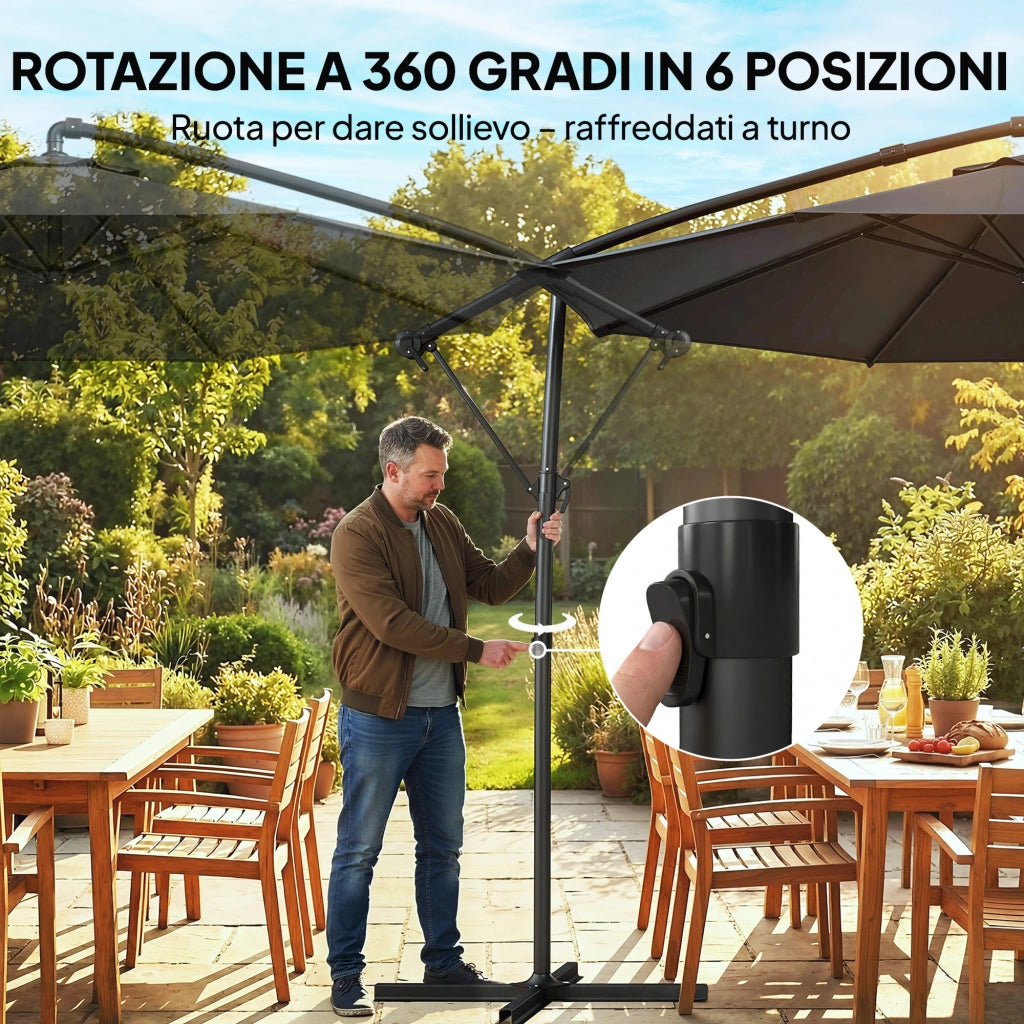 Ombrellone da Giardino 3x3 m ¨C zephmum ¨C Nero, Metallo, Poliestere