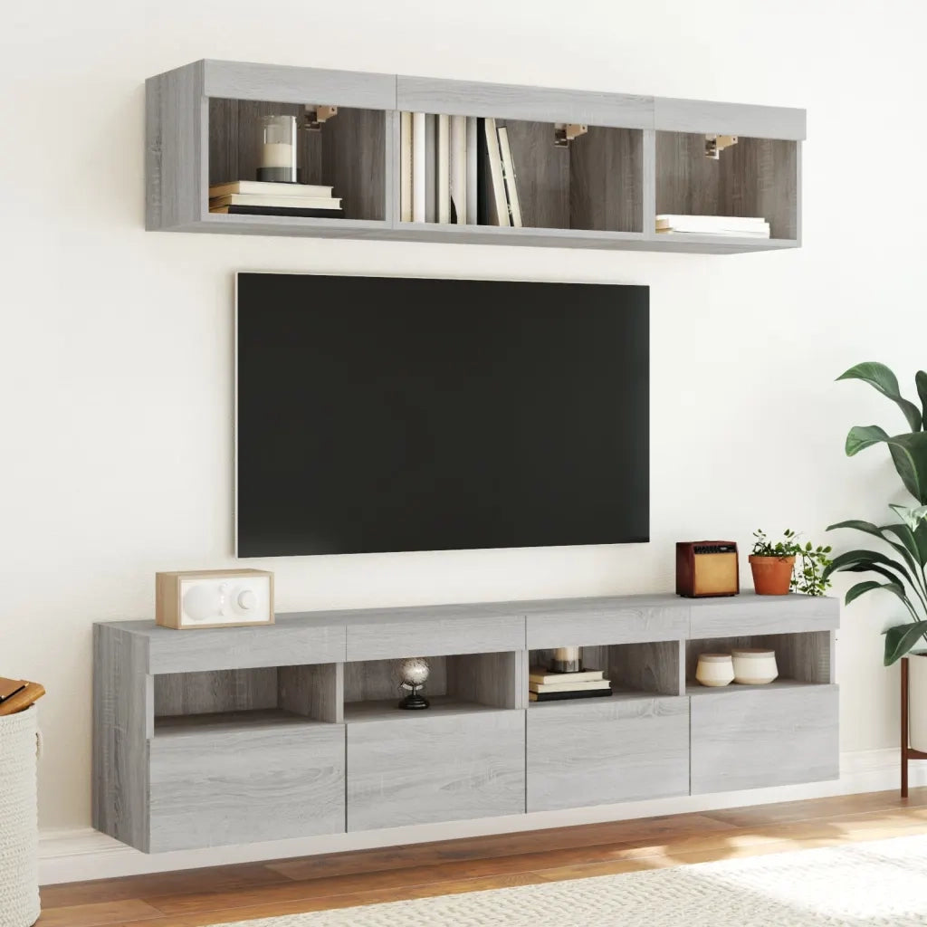Mobili TV a Muro con LED 5pz Grigio Sonoma in Legno Multistrato 3216723