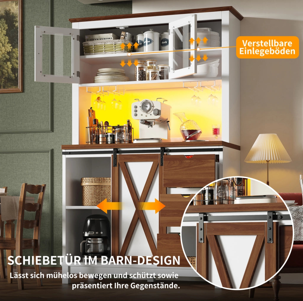 Colonna da cucina con LED RGB, anta scorrevole e vetro