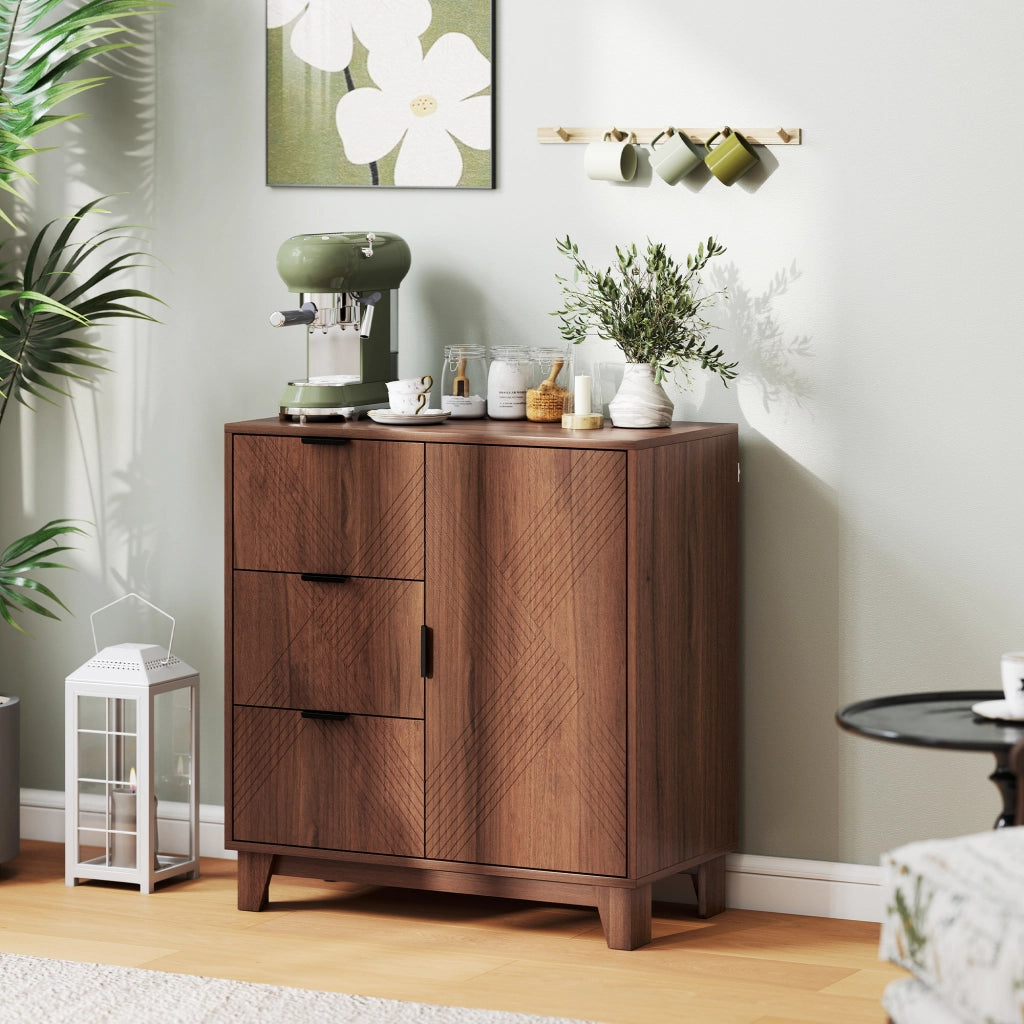 Buffet credenza con ante, 3 cassetti e ripiano regolabile ¨C zephmum ¨C marrone 75x39x80 cm