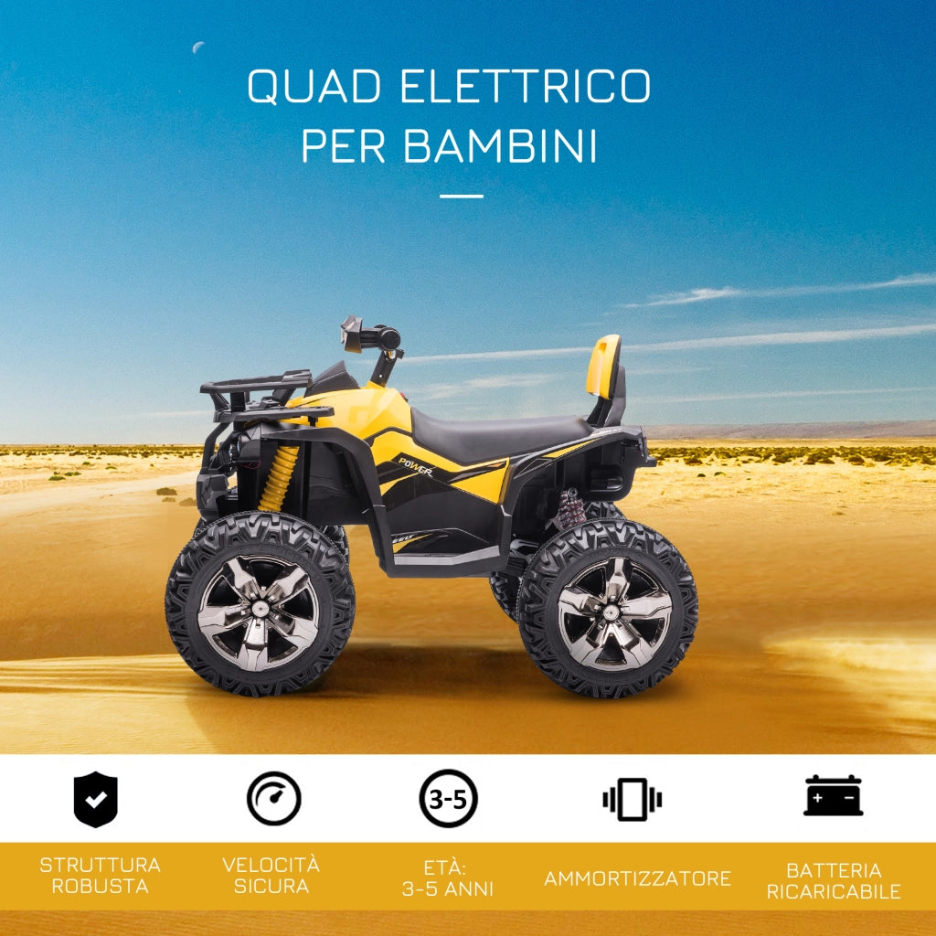 EasyComfort Quad per Bambini Elettrico 12V con Fari e Batteria Ricaricabile, Età 3-5 Anni, 100x65x73cm, Giallo