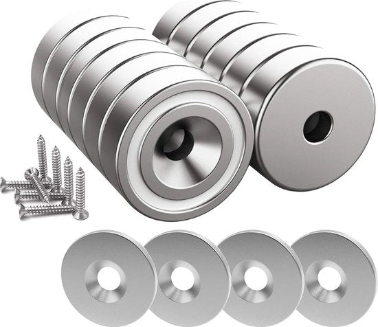 Magnetici forti con viti - 12 pezzi - argento chiaro - 20 x 7 mm