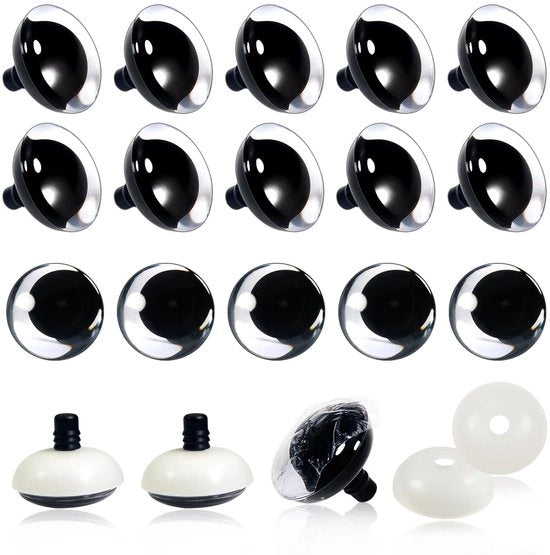 Oggetti di sicurezza in plastica, 30 mm, 16 pezzi, gomiti con anelli di chiusura, poppette, trasparente nero, facile da utilizzare