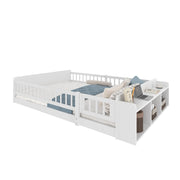 Letto per Bambini 140x190 cm con Contenitore; Mensole e Cancello - Bianco in Legno e MDF