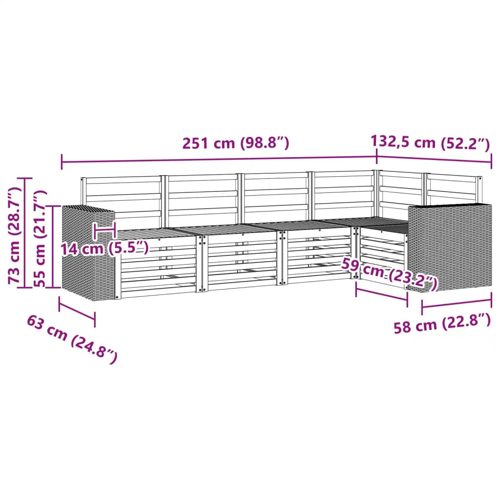 Set divano sezionale 5 pcs Naturale Legno di Acacia Massello