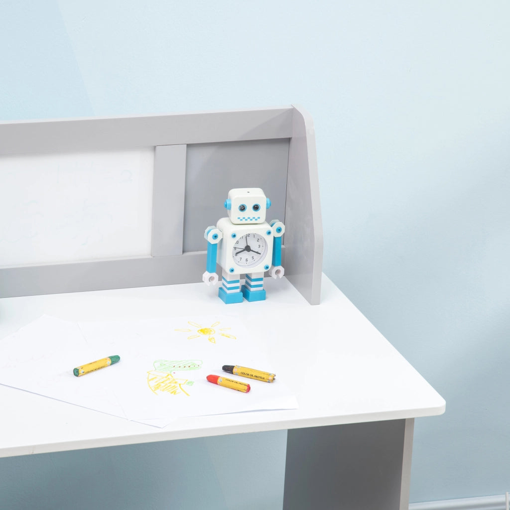 Set Tavolo e Sedie per Bambini 5+ Anni 90x45x 85 cm in Legno Bianco e Grigio