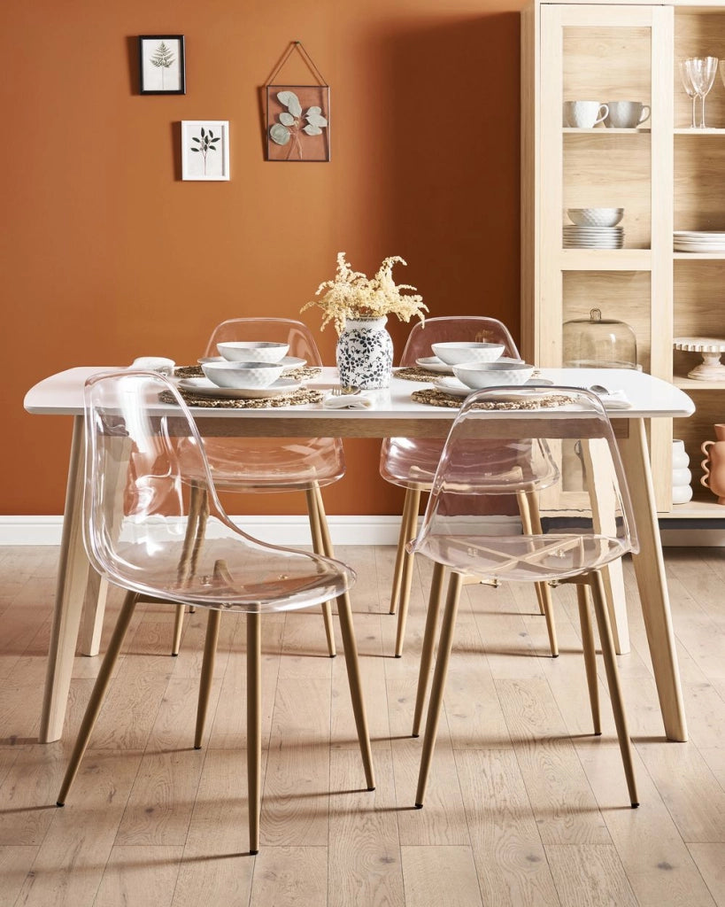 Set di 4 sedie da pranzo Seduta sintetica trasparente Gambe in metallo Seduta moderna semplice e minimalista