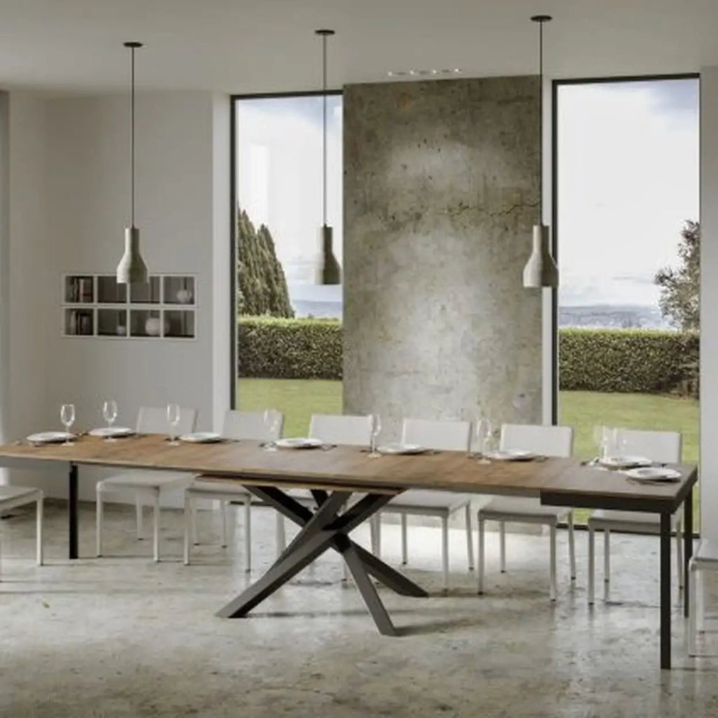 Tavolo allungabile 120/380x90 cm Volantis Evolution colore noce telaio e gambe antracite