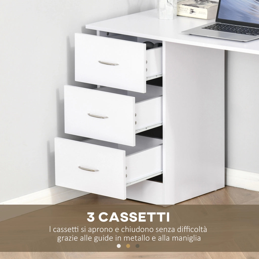 Scrivania con 3 Cassetti e 3 Ripiani ¨C zephmum ¨C Legno 120x49x72cm Bianco