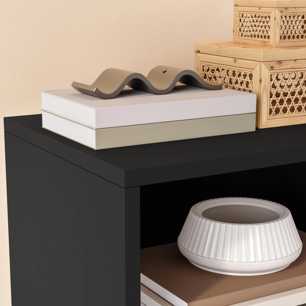Comodino Nand con Cassetto e Vano Aperto 55x40x30 cm Nero [en.casa]
