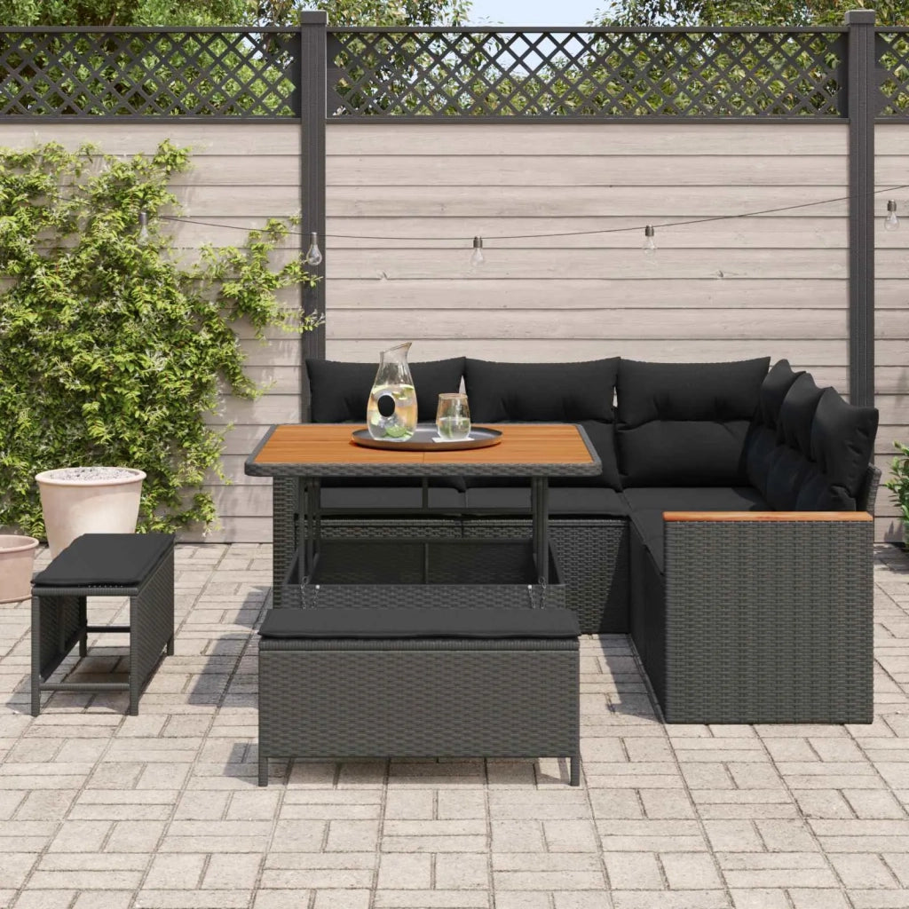 Set Divano da Giardino con cuscino 8 pcs Nero Poly Rattan 3364984