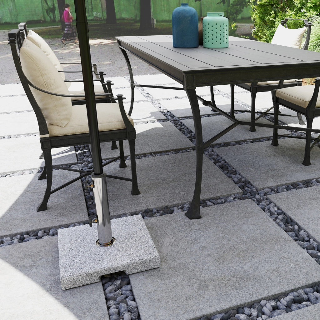Base per Ombrellone Quadrata 38x38x38 cm da 21 kg con Maniglie e 2 Manopole Regolabili in Granito Grigio