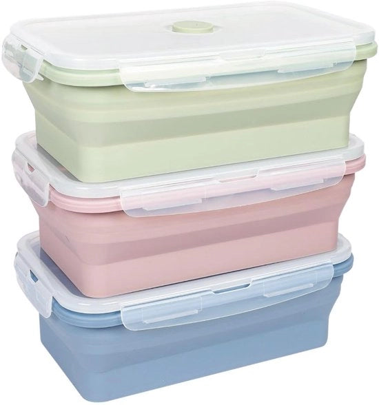 Set di contenitori per cibo Easylock 3 in 1 550ml con coperchi, contenitori per pasti, contenitori per pranzo pieghevoli, contenitori per congelati pieghevoli (verde, rosa, blu)