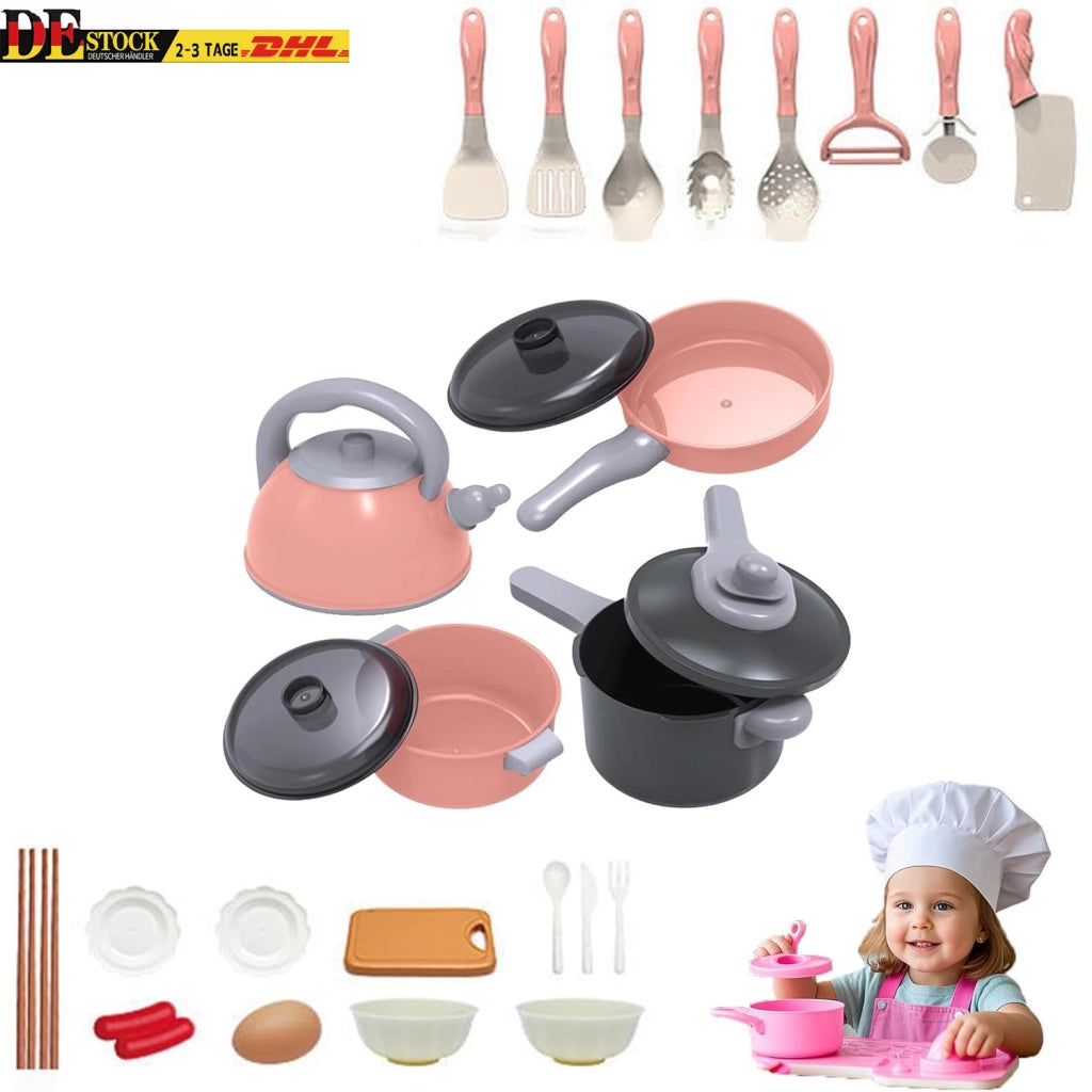 Set cucina giocattolo da 28 pezzi con utensili e alimenti simulati