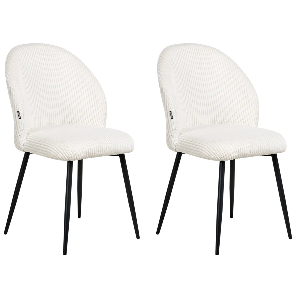 Set di 2 sedie da pranzo Rivestimento in velluto a coste Seduta imbottita Gambe in ferro bianco scuro