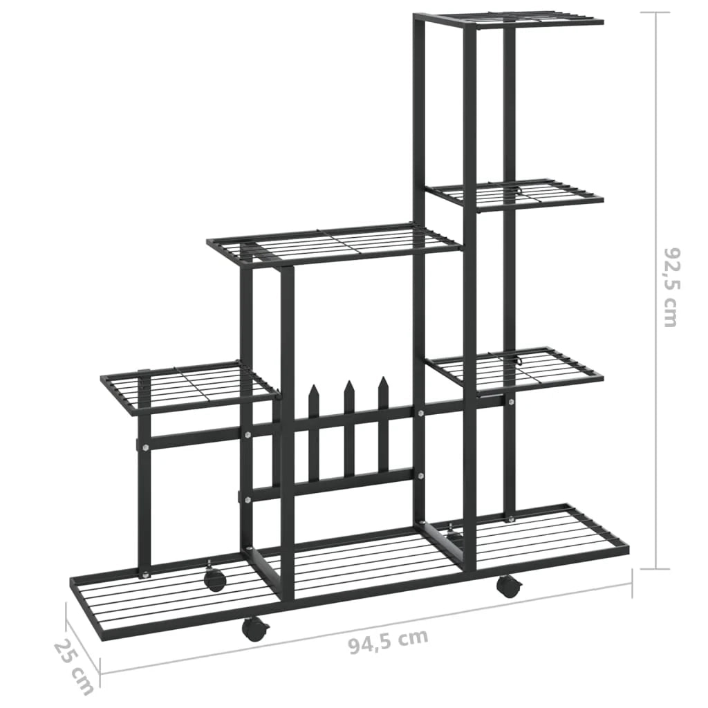 Portavasi mobile portafiori su ruote 94,5 x 25 x 92,5 cm metallo nero 02_0045184