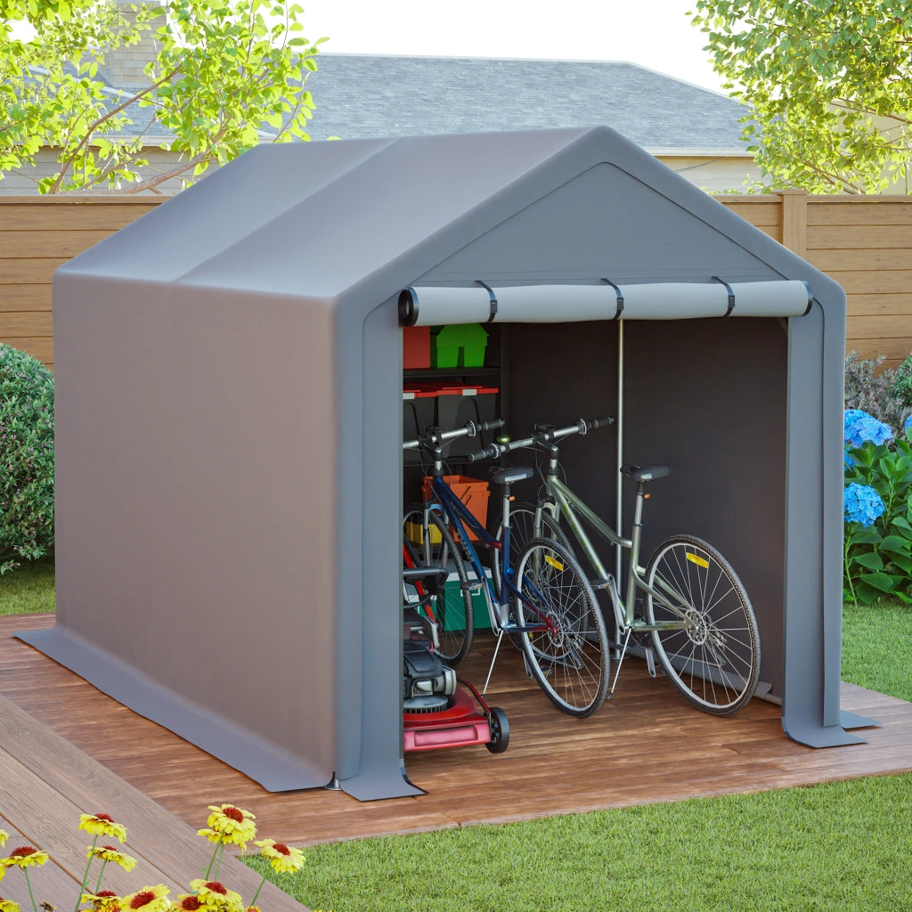 Garage Da Giardino – Struttura Robusta – 296x190x200 Cm – Acciaio Zincato – Grigio Scuro – Deposito Esterno Multiuso – Telo Impermeabile