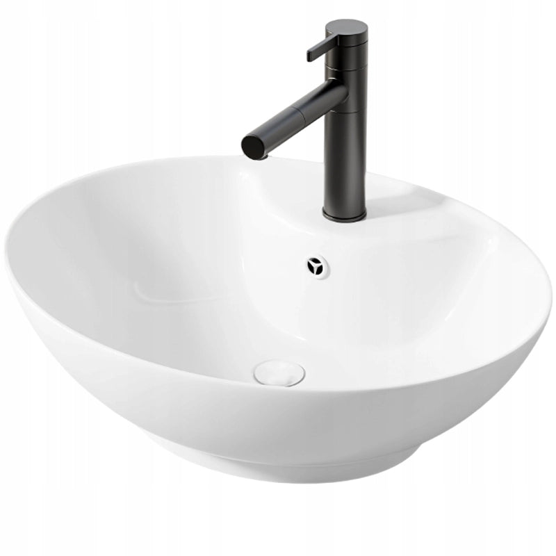 LAVABO DA APPOGGIO OVALE IN CERAMICA BIANCA LOFT  LUCIDA CON FORO DI TROPPO PIENO