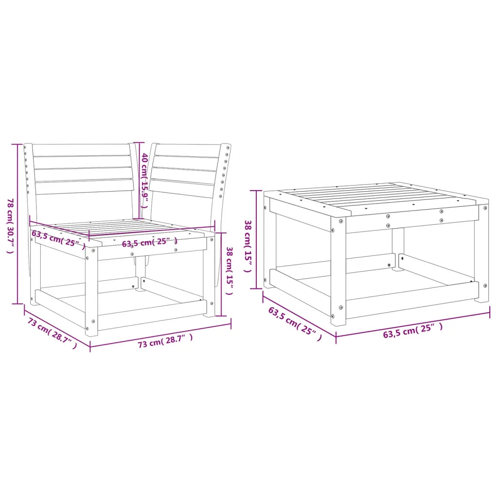 Set Divani da Giardino 3 pz Bianco in Legno Massello di Pino