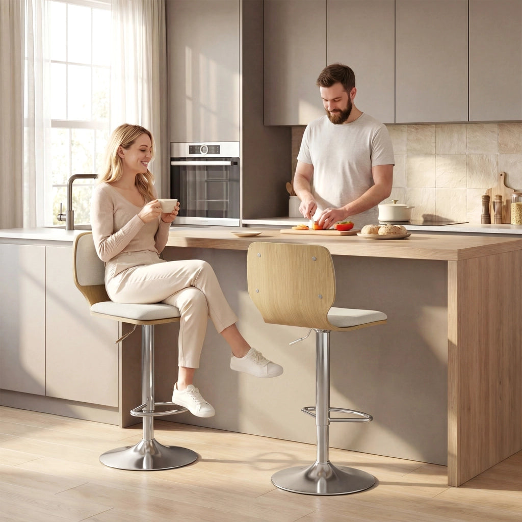 Sgabelli da cucina alti girevoli regolabili ¨C Zephmum ¨C Lino beige 81-102 cm
