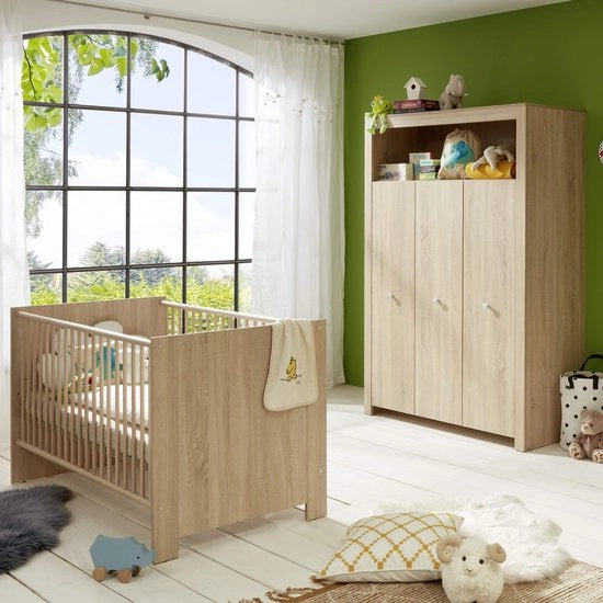 Letto per bambini - Struttura moderna per bambini - Struttura regolabile - Design versatile - Maniglie in quercia - 143x83x78cm