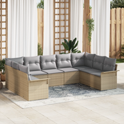 Set Divano da Giardino 9 Pezzi con Cuscini Beige Rattan Sintetico