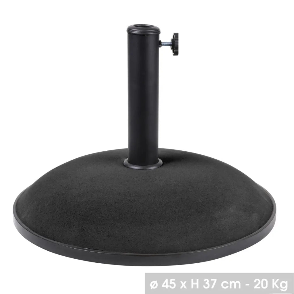 Base per ombrellone in cemento grigio scuro 20 kg - Dimensioni 45x37 cm, diametro interno 35/38/48 mm