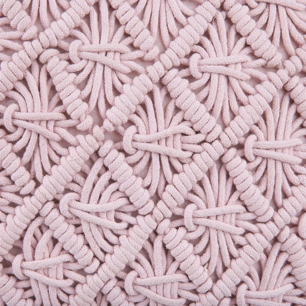 Cuscino Decorativo Rosa Cotone Macramè 40 x 40 cm con Nappe Corda Boho Retro Decor Accessori
