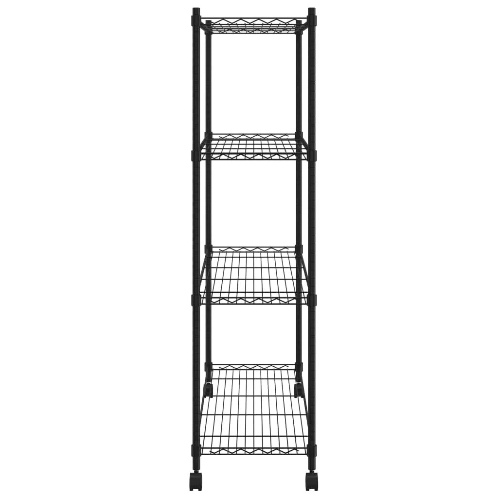 Scaffale portaoggetti per carichi pesanti per utensili da officina/garage 4 ripiani e ruote 90 x 35 x 137 cm nero capacità 200 kg 02_0000696