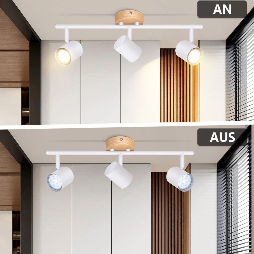 ZMH Faretto da soffitto 3 fiamme legno GU10 per soggiorno