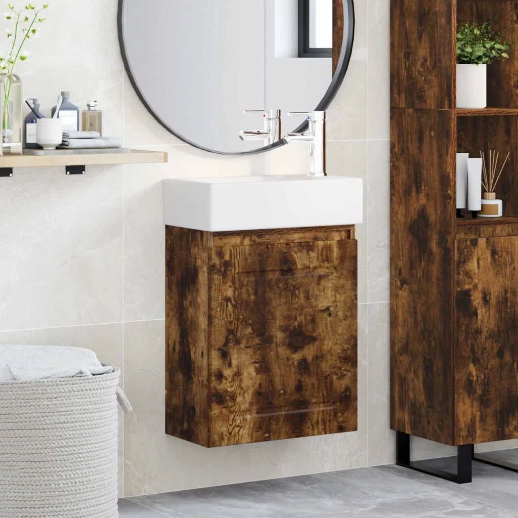 Mobile bagno con rubinetto Rovere Fumo 45,5 x 22,5 x 84 cm 889516