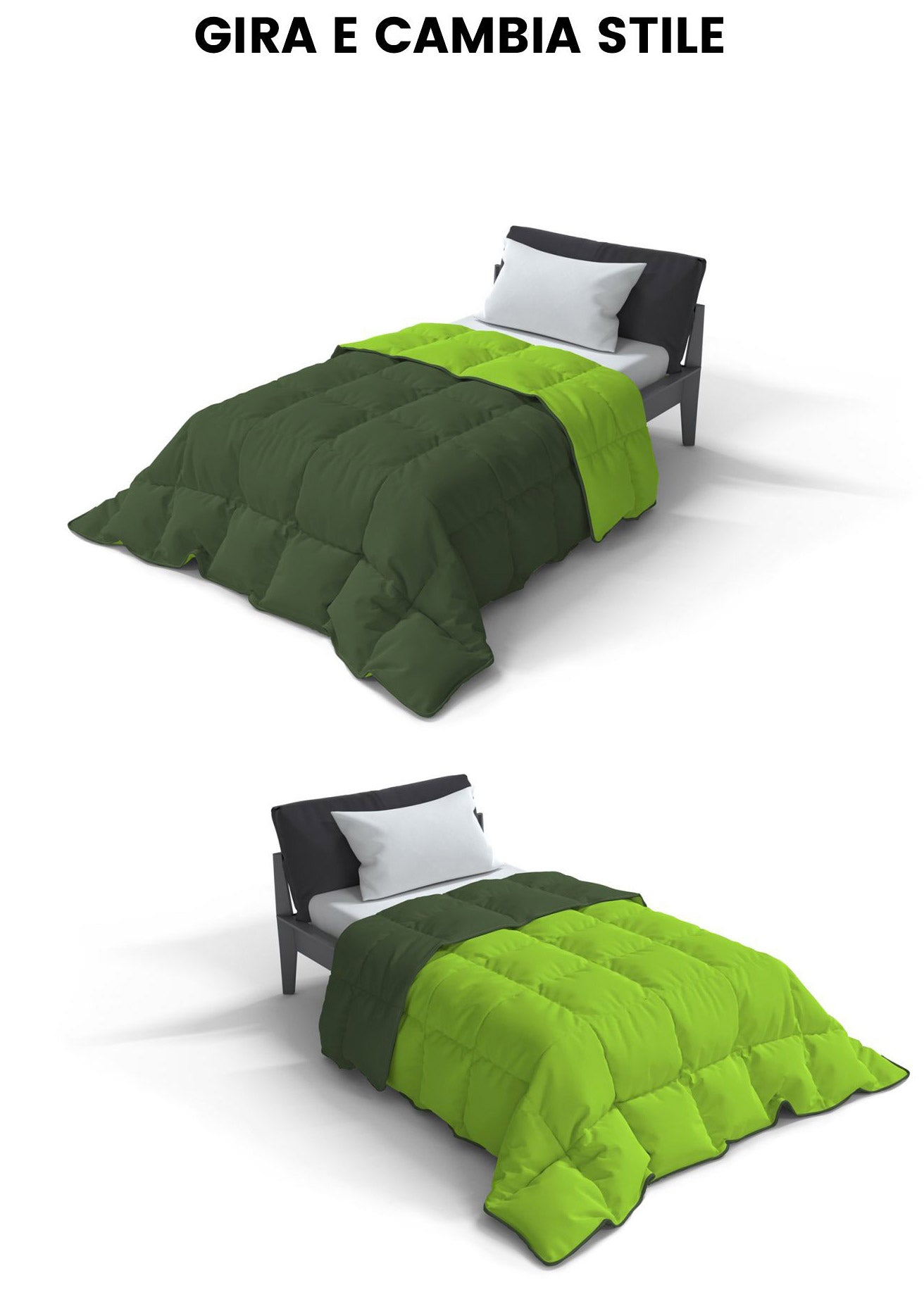 Trapunta Invernale Singola Doubleface 300gr Verde Mela/Verde Scuro