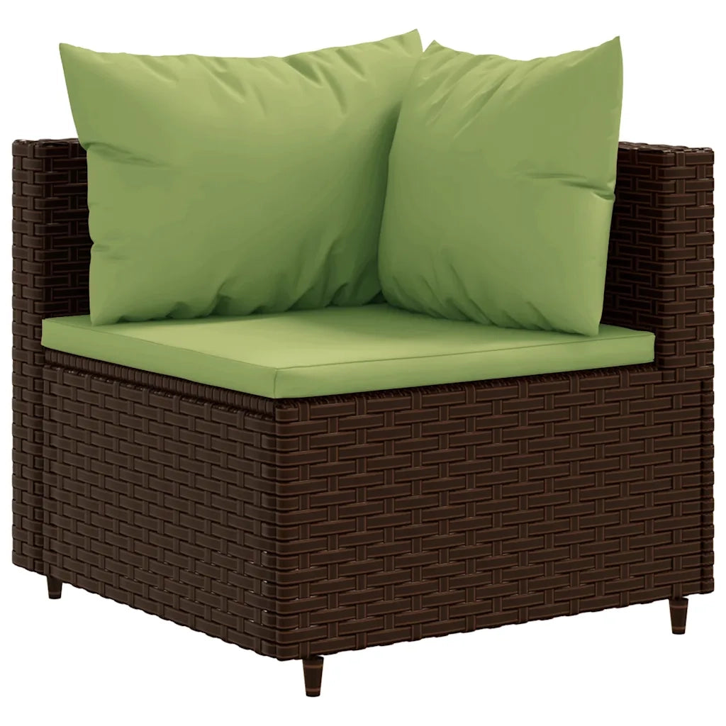 Set Divani da Giardino 7 pz con Cuscini in Polyrattan Marrone