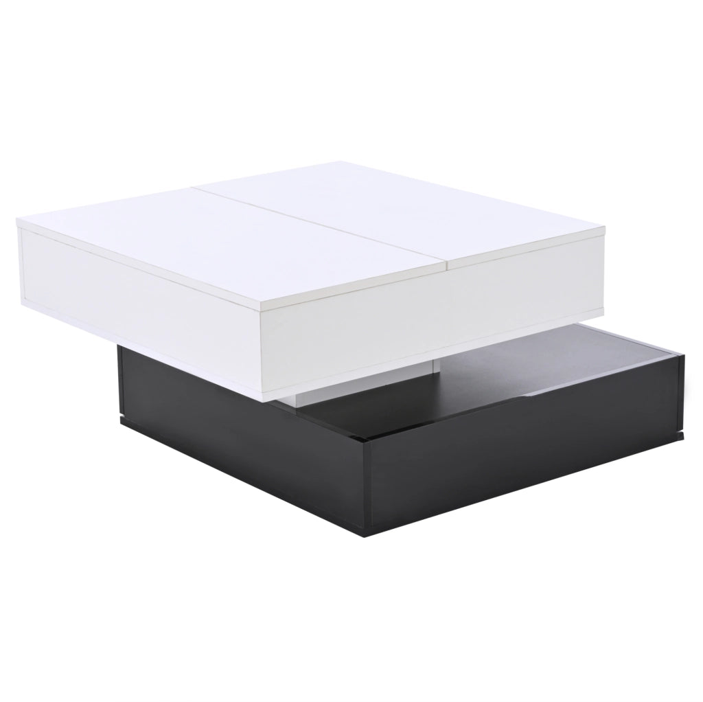 Tavolino da caffè 70x70x40 cm girevole 360°; sollevabile; 3 cassetti in truciolato bianco e nero
